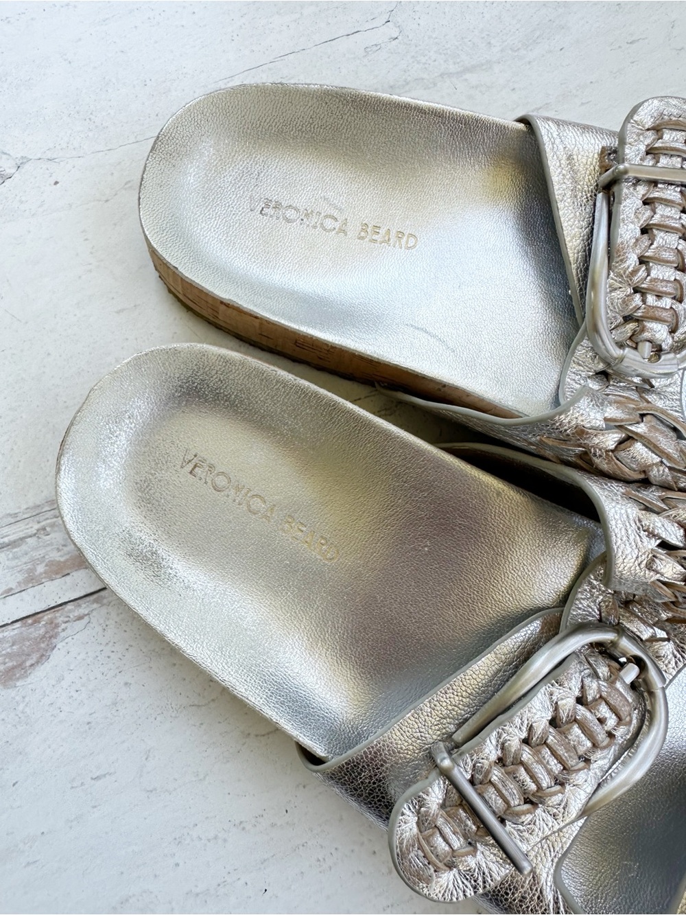 Veronica Beard • Paige Metallic Dual-Buckle Slide Sandals - Picture 5 of 11